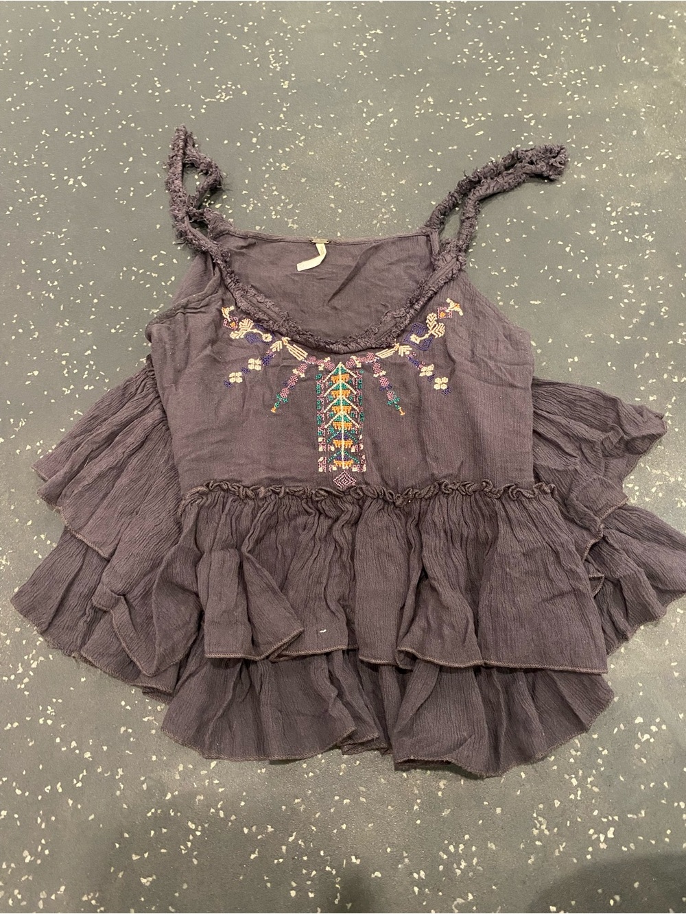 Women's Dark Purple Embroidered Tiered Spaghetti Strap Tank